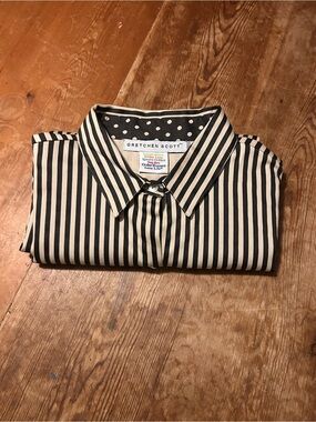 Gretchen Scott Designs Black and Cream Striped Button-Down Shirt